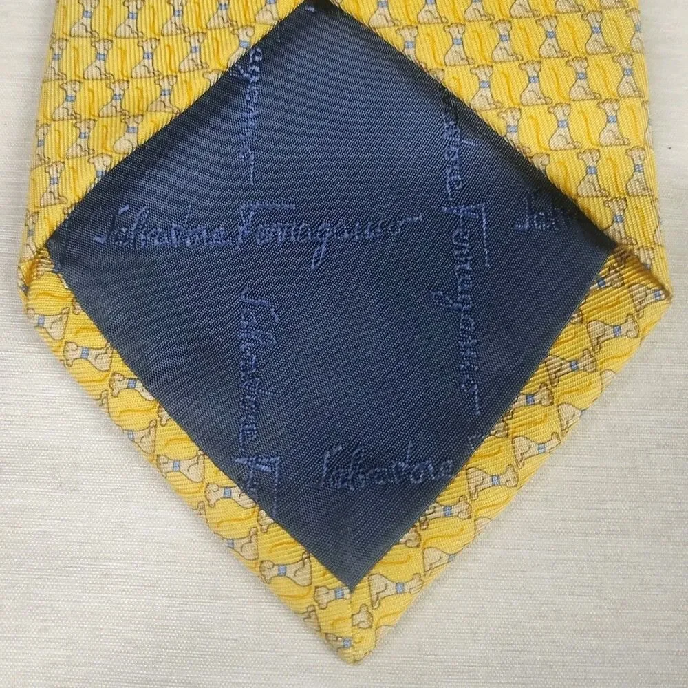 Salvatore Ferragamo Silk Print Yellow Tie